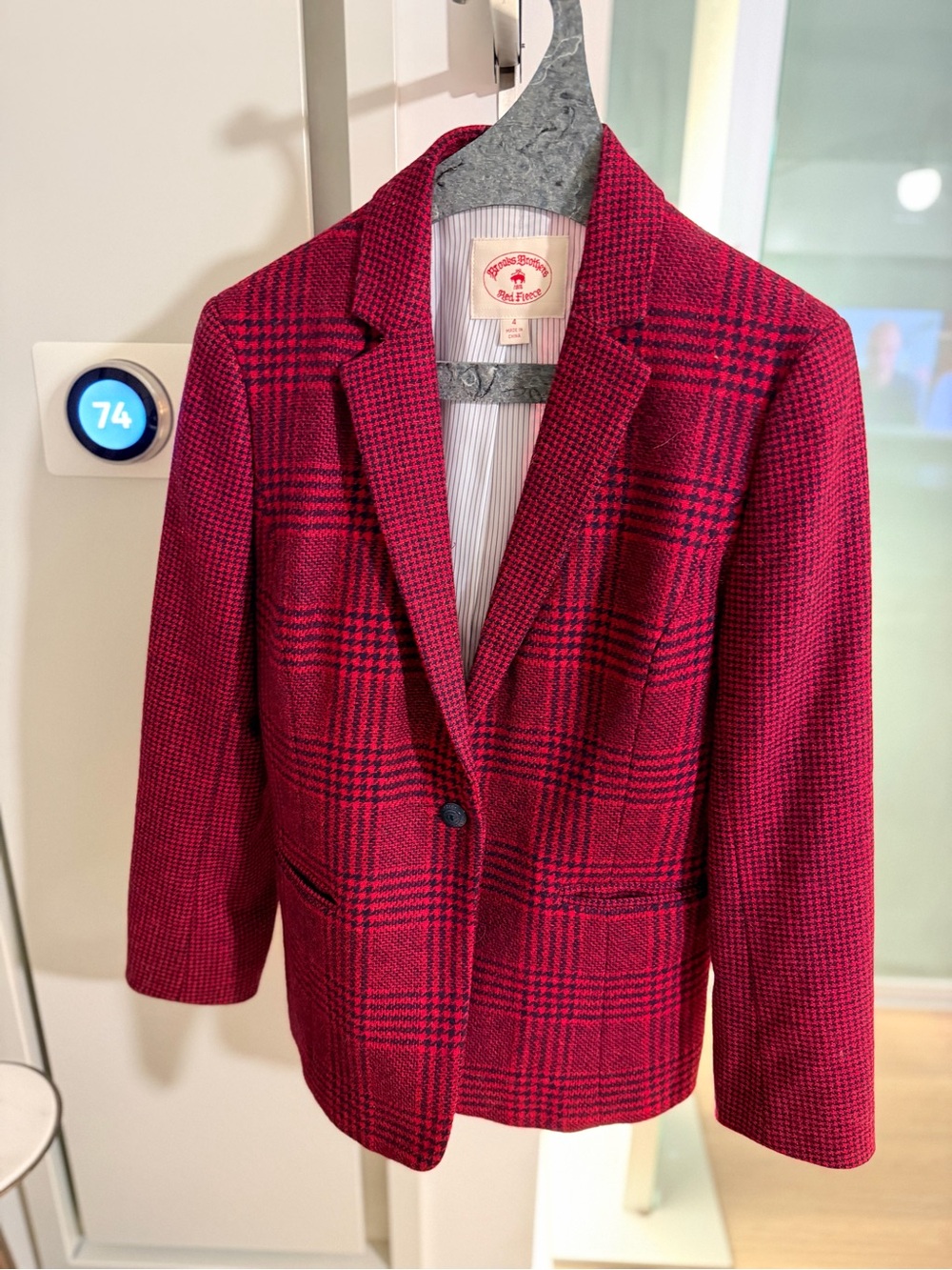 Brooks Brothers Red Fleece Red Black Plaid Wool Blazer Jacket Sz 4